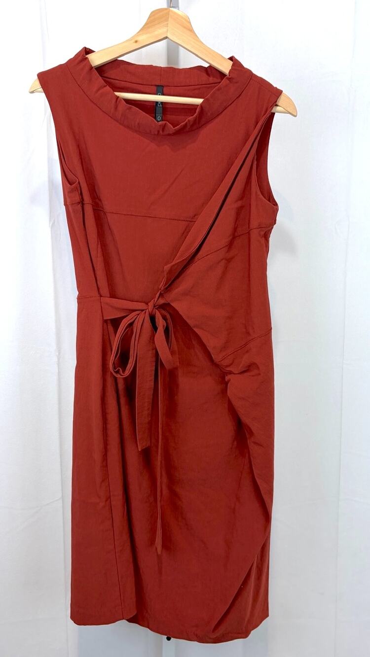 PORTO Sleeveless Sheath Dress Funnel Neck Side Tie Stretch Orange Size 0 XS